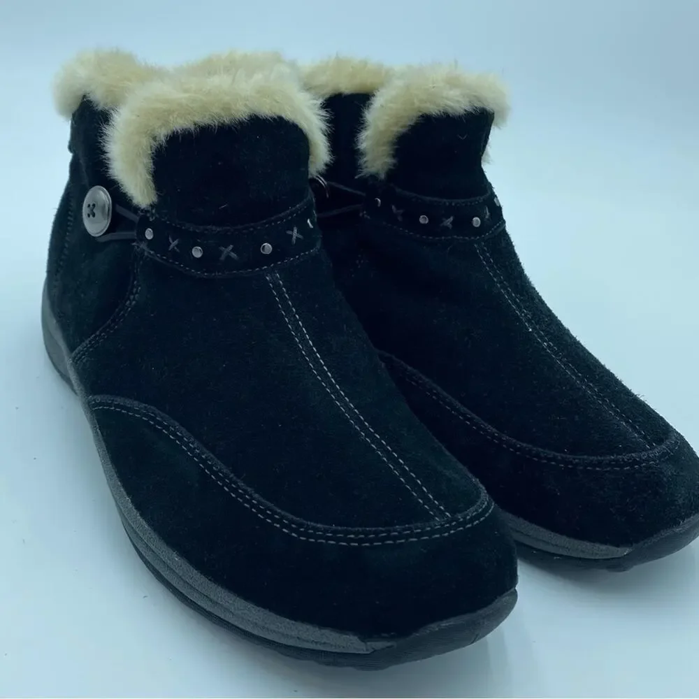 Easy Spirit Womens Sz 9.5 Esserra Black Suede Faux Fur Booties‎